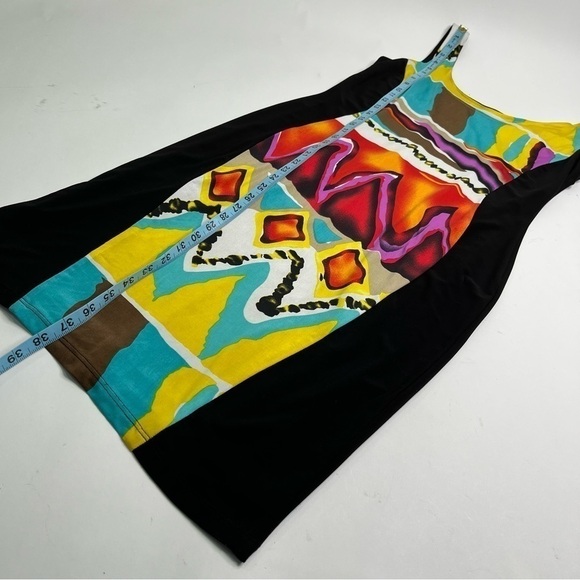FRANK LYMAN Funky Tribal Art Retro Multi Color Bodycon Stretchy Cocktail Dress - Picture 12 of 12